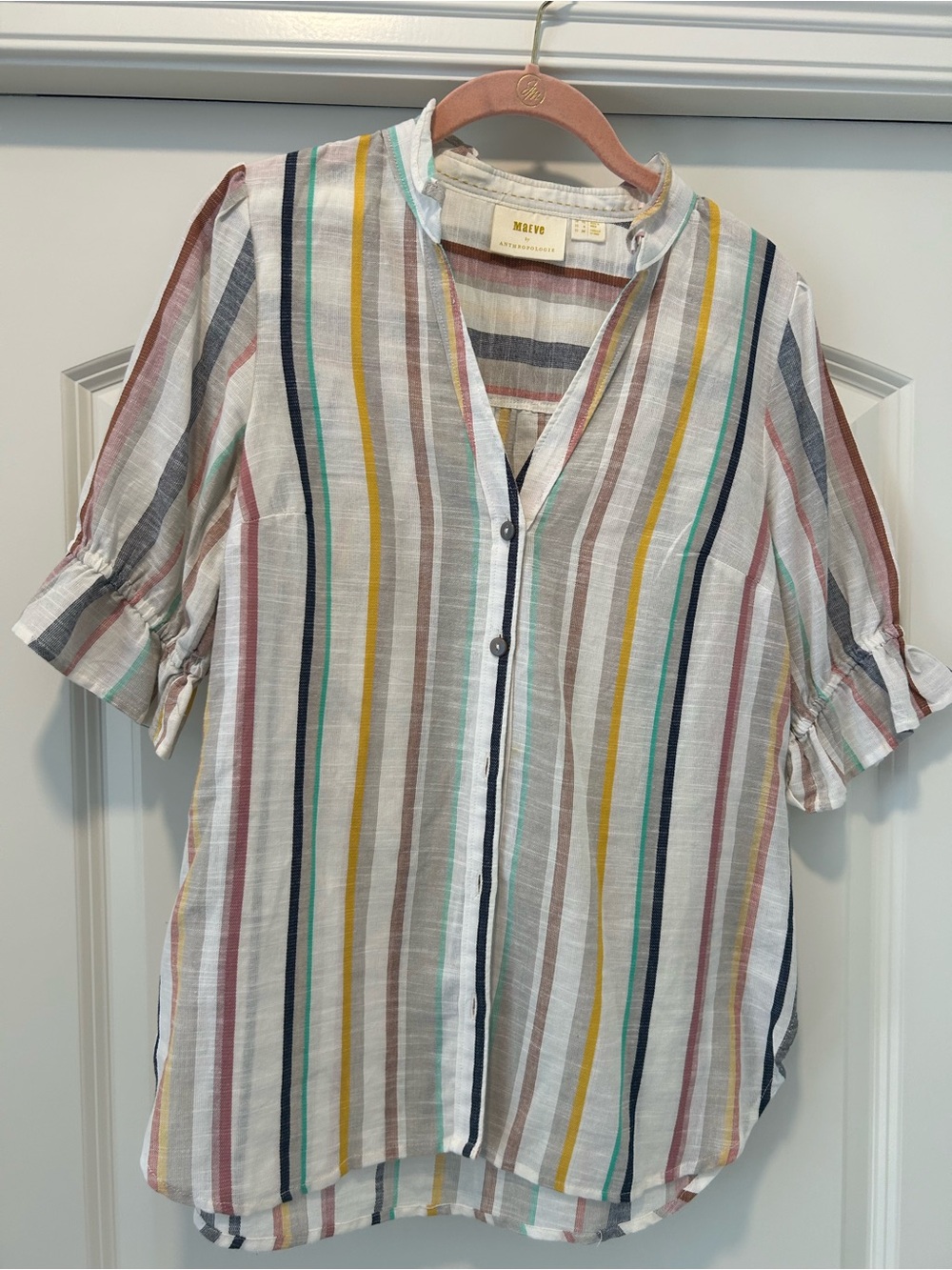 Maeve Multicolor Vertical Stripe Button Front Blouse